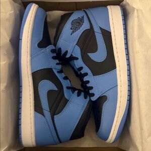 Jordan 1 - Men's Black and Carolina Blue Sneakers